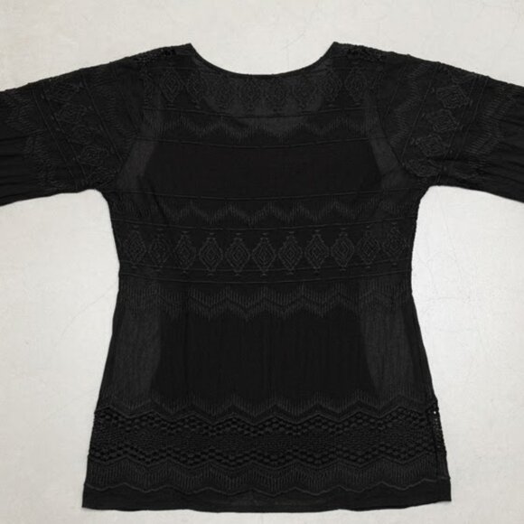 NWOT La Blanca Black Crochet V-Neck Bell Sleeve Swim Cover-Up Tunic XL - Picture 8 of 13